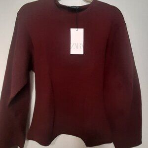 ZARA CREWNECK SWEATER, Burgundy, Size M, NWT